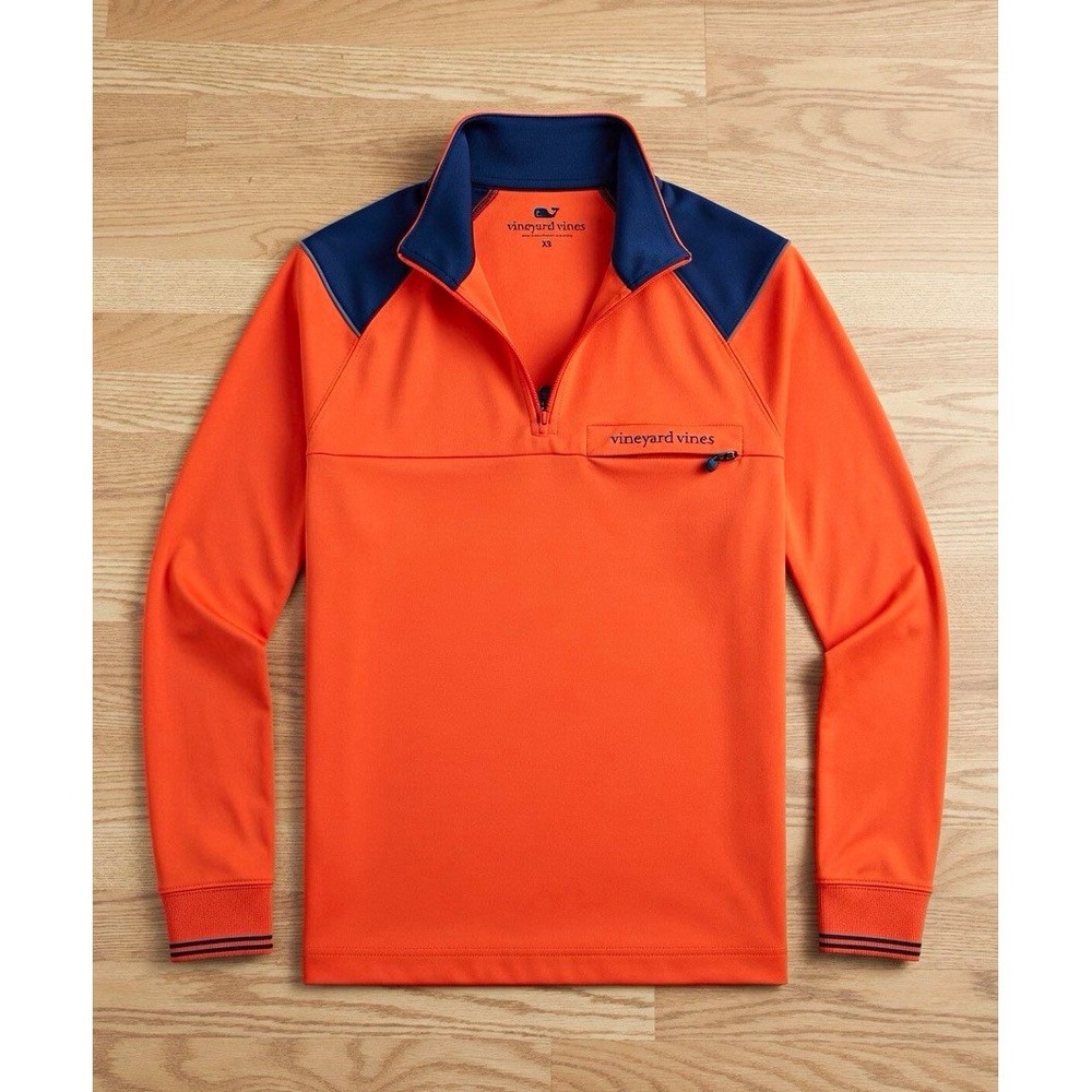 Vineyard Vines Performance Quarter Zip Mens XS Orange Navy Pullover Golf